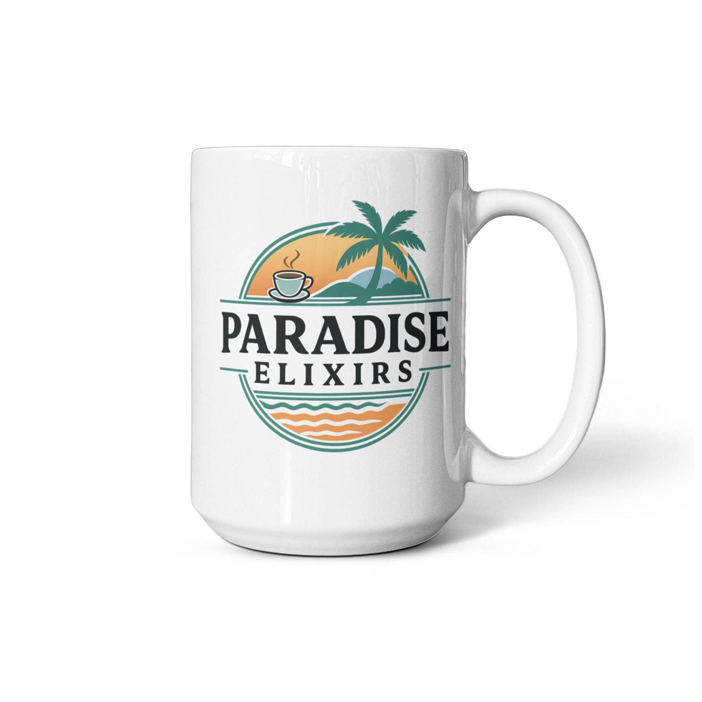 Large 15oz Coffee Mug – Paradise Elixirs Ceramic Cup, Microwave & Dishwasher Safe, Everyday Use Mug