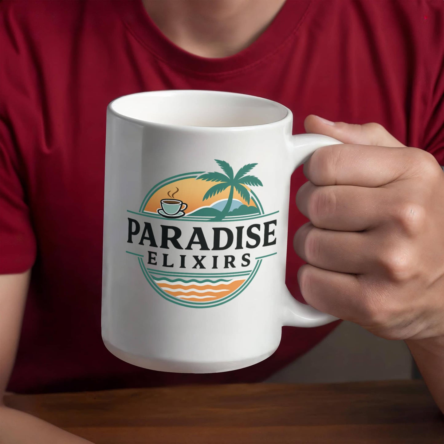 Large 15oz Coffee Mug – Paradise Elixirs Ceramic Cup, Microwave & Dishwasher Safe, Everyday Use Mug