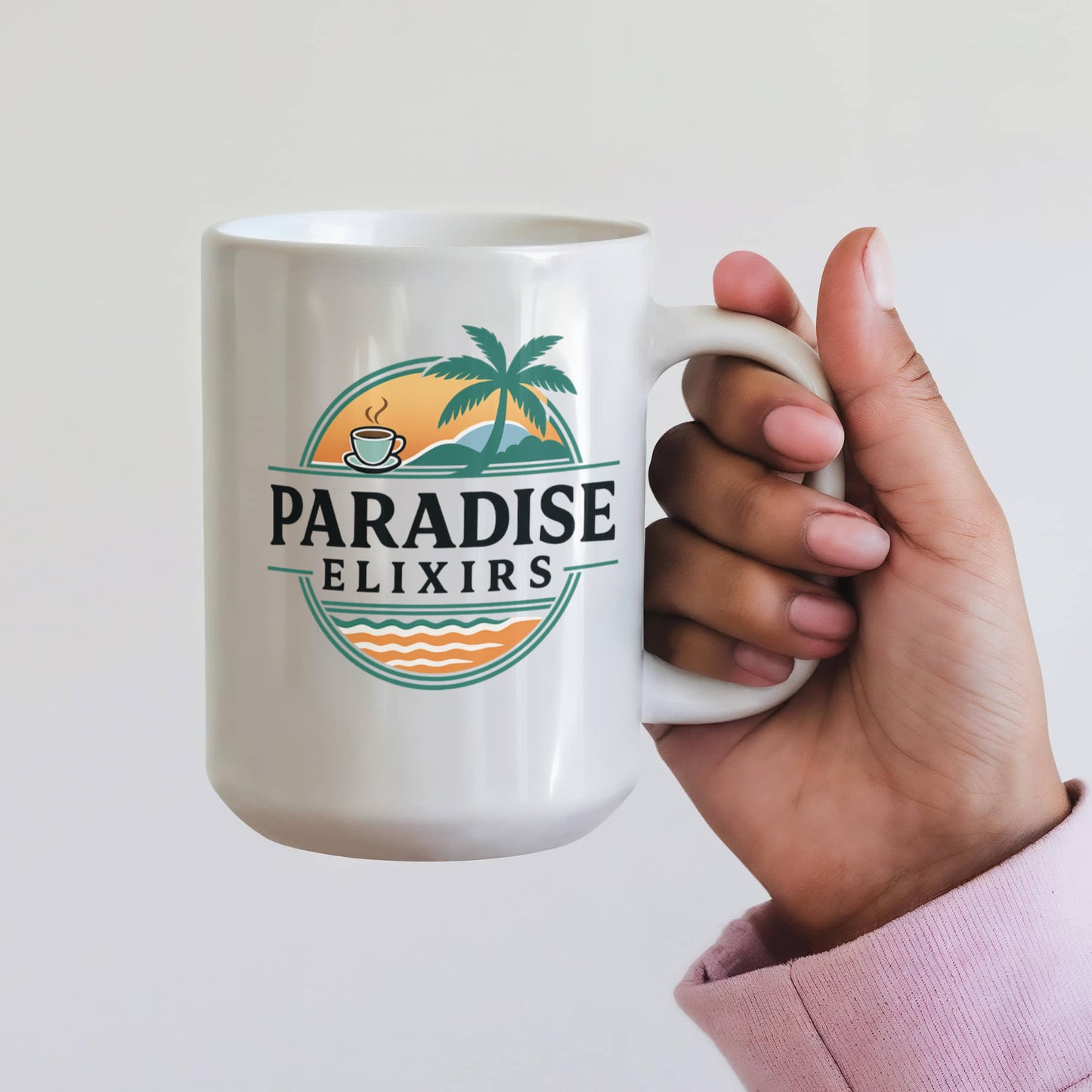 Large 15oz Coffee Mug – Paradise Elixirs Ceramic Cup, Microwave & Dishwasher Safe, Everyday Use Mug