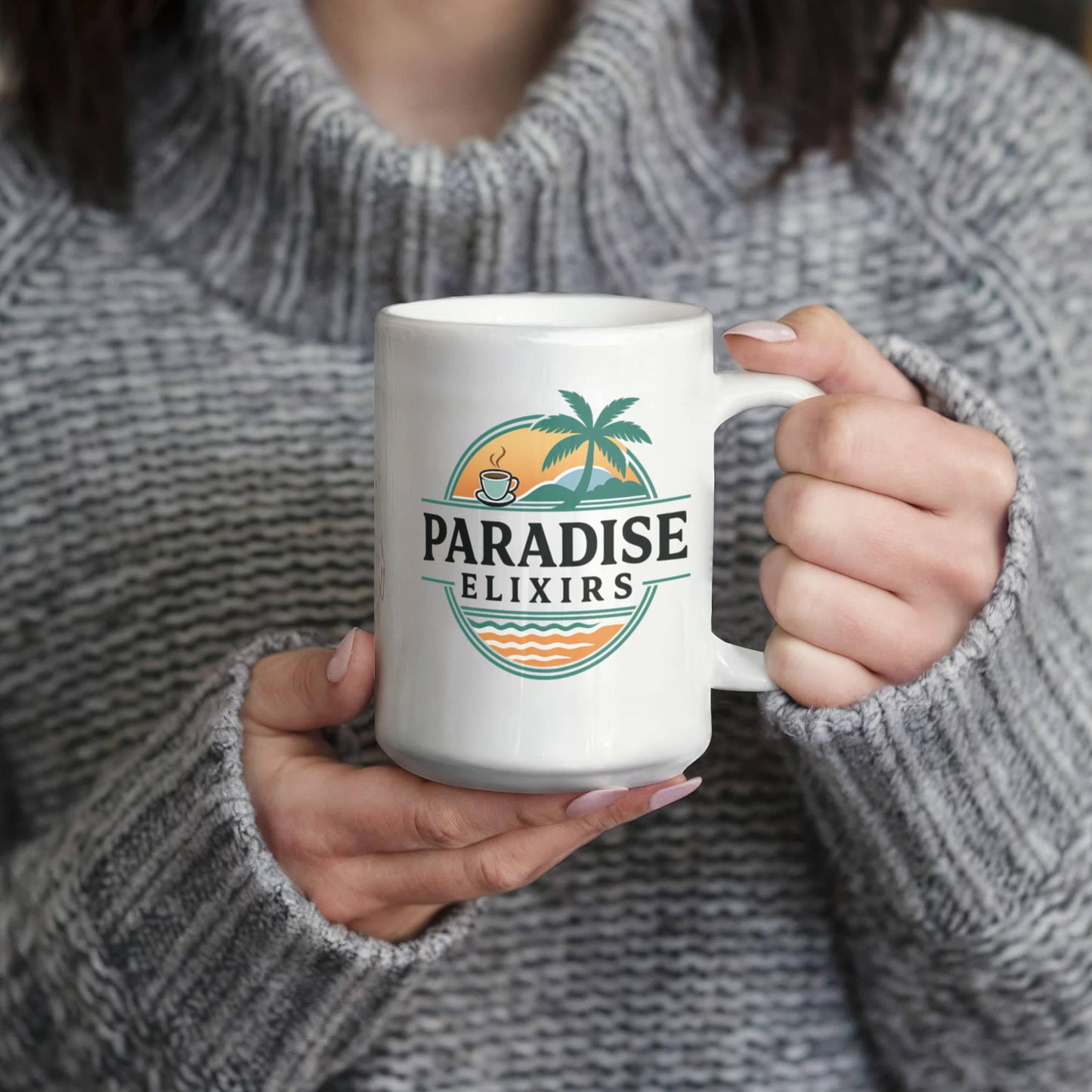 Large 15oz Coffee Mug – Paradise Elixirs Ceramic Cup, Microwave & Dishwasher Safe, Everyday Use Mug