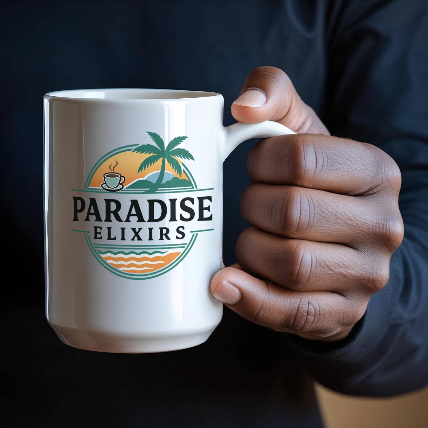 Large 15oz Coffee Mug – Paradise Elixirs Ceramic Cup, Microwave & Dishwasher Safe, Everyday Use Mug