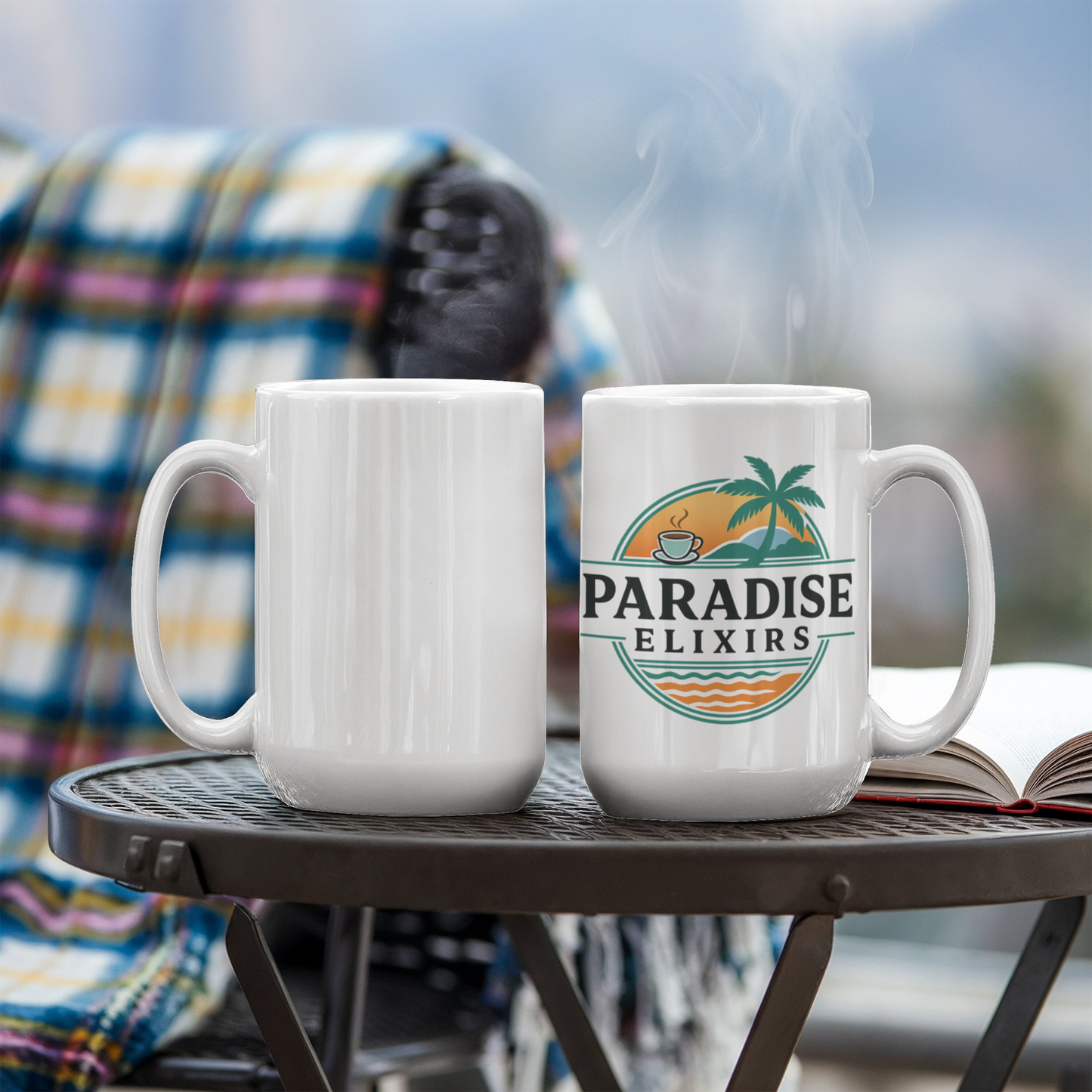Large 15oz Coffee Mug – Paradise Elixirs Ceramic Cup, Microwave & Dishwasher Safe, Everyday Use Mug